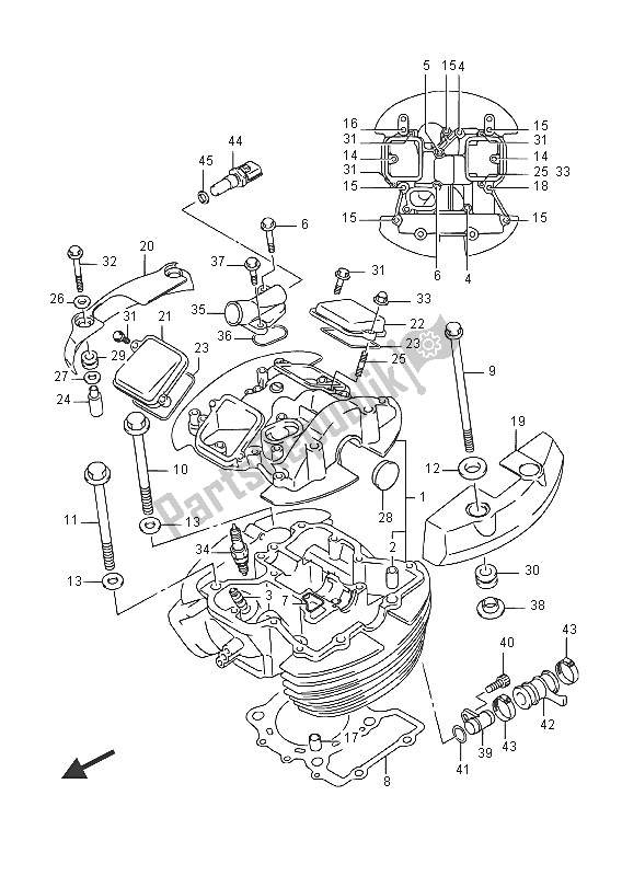 All parts for the Cylinder Head (front) of the Suzuki VZ 800 Intruder 2016