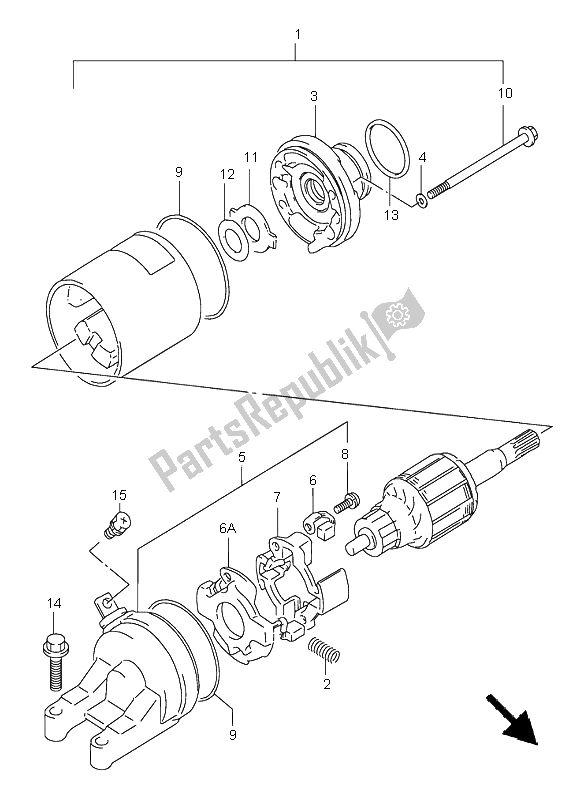 All parts for the Starting Motor of the Suzuki GSF 600N Bandit 1996