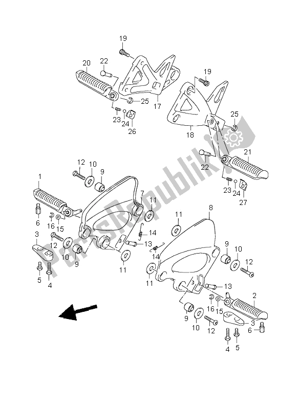 Todas as partes de Apoio Para Os Pés do Suzuki GSX 750F 2002