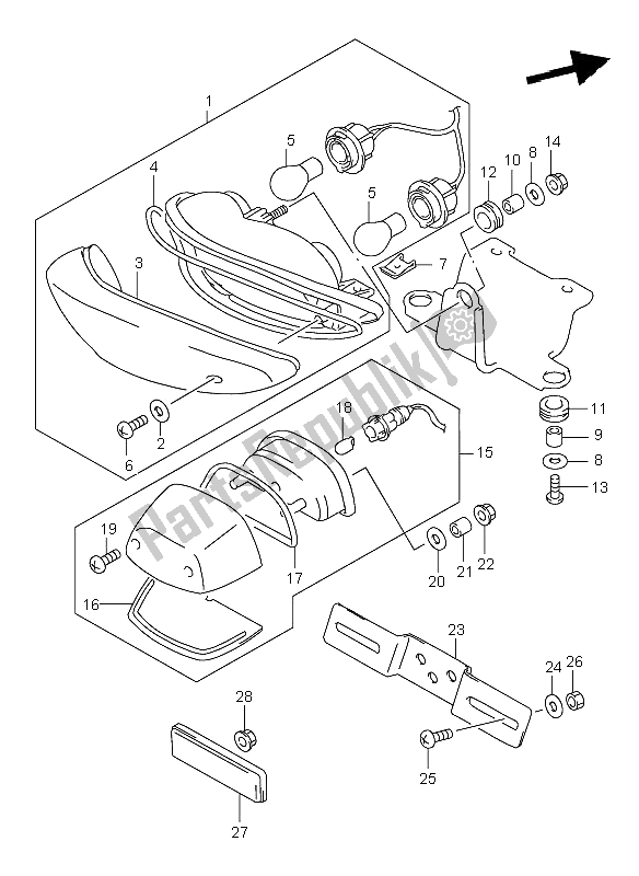 All parts for the Tail Lamp of the Suzuki TL 1000R 2000