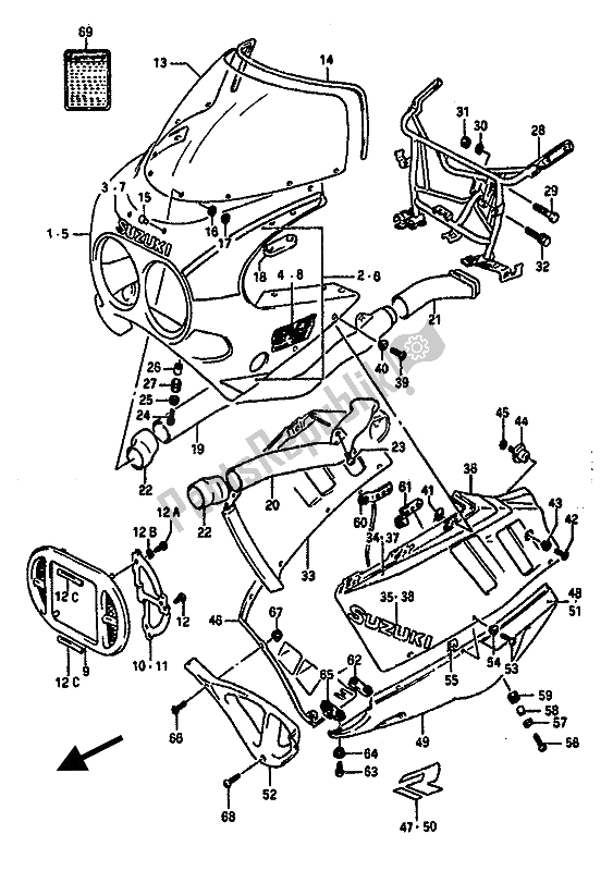 Toutes les pièces pour le Capot (3ee) du Suzuki GSX R 1100 1989