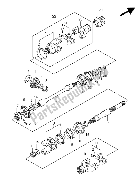 All parts for the Secondary Drive of the Suzuki LT A 400F Kingquad 4X4 2009