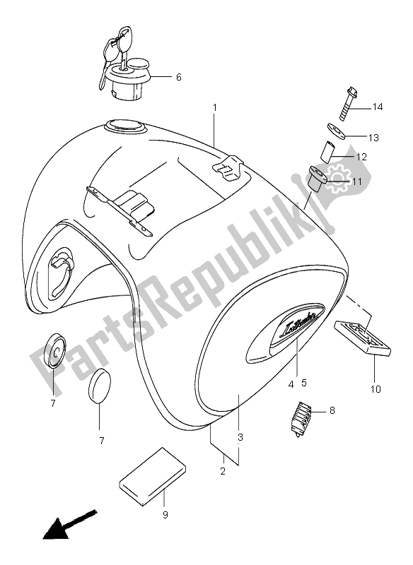 All parts for the Fuel Tank of the Suzuki VL 800 Volusia 2001