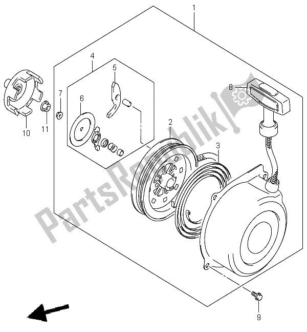 All parts for the Recoil Starter of the Suzuki LT F 250 Ozark 2002