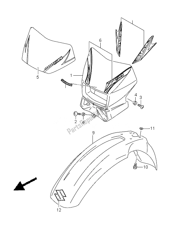 All parts for the Front Fender of the Suzuki DR Z 400 SM 2007