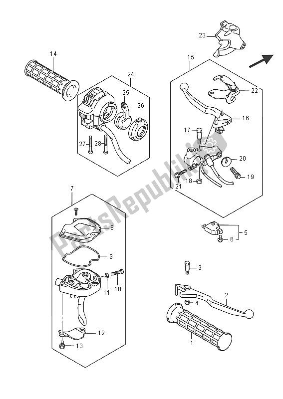 All parts for the Handle Lever of the Suzuki LT F 400F Kingquad FSI 4X4 2016