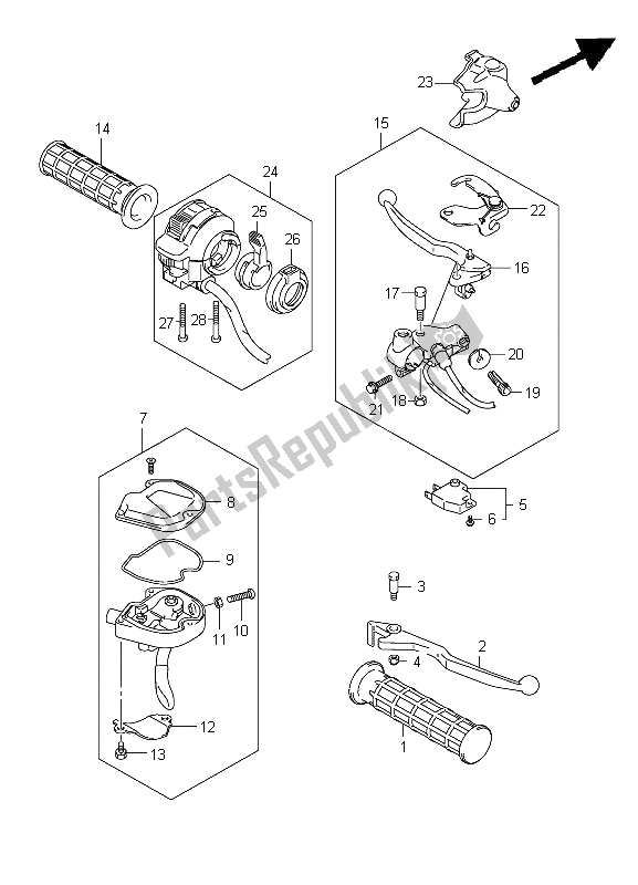 All parts for the Handle Lever of the Suzuki LT A 400Z Kingquad ASI 4X4 2012