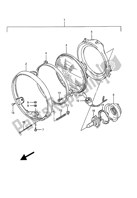 Alle onderdelen voor de Koplamp (e1-e2-e24) van de Suzuki GSX 1100G 1991