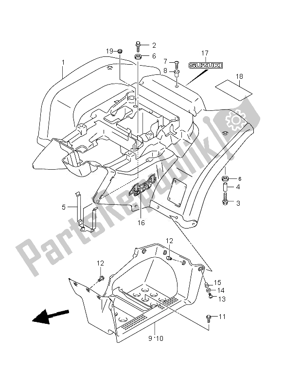 All parts for the Rear Fender of the Suzuki LT A 500F Vinson 4X4 2007