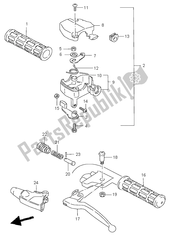 Alle onderdelen voor de Handvat van de Suzuki LT 50 Quadrunner 2001