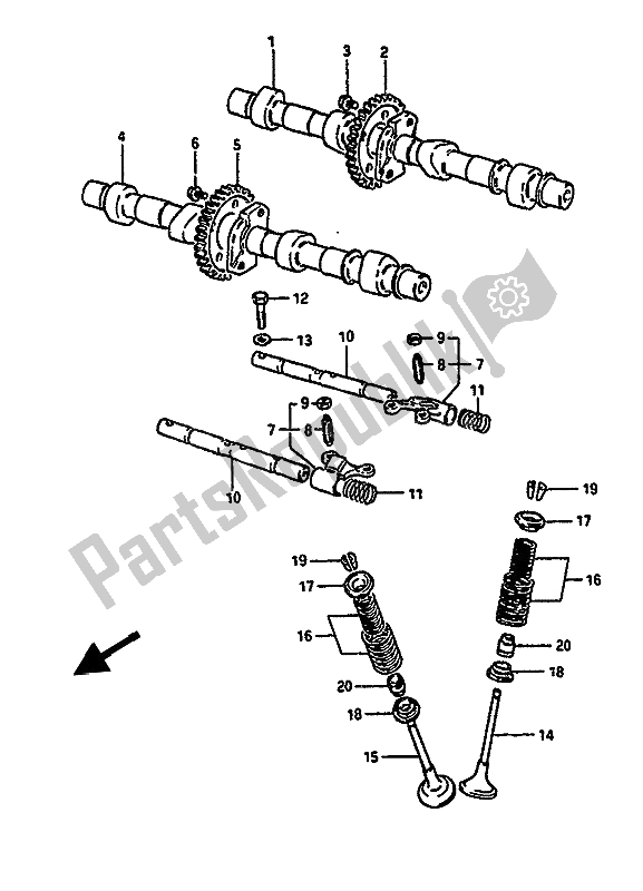 All parts for the Cam Shaft & Valve of the Suzuki GSX 550 Esfu 1987
