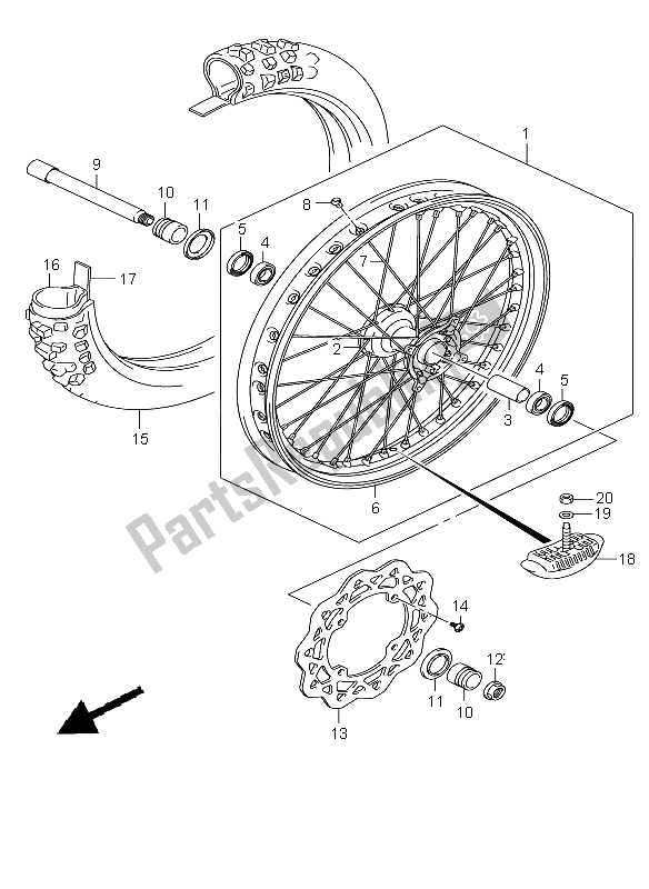 All parts for the Front Wheel of the Suzuki RM Z 450 2008