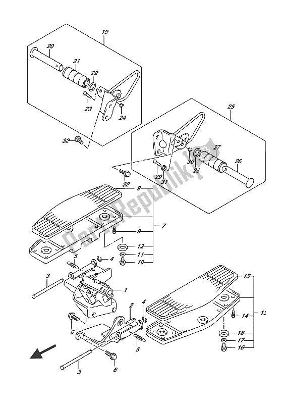 All parts for the Footrest of the Suzuki VL 1500 BT Intruder 2016