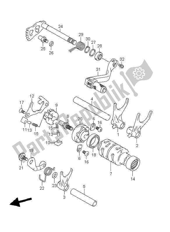 All parts for the Gear Shifting of the Suzuki RM 125 2007