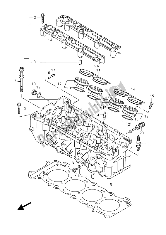 All parts for the Cylinder Head of the Suzuki GSX R 1000 2014