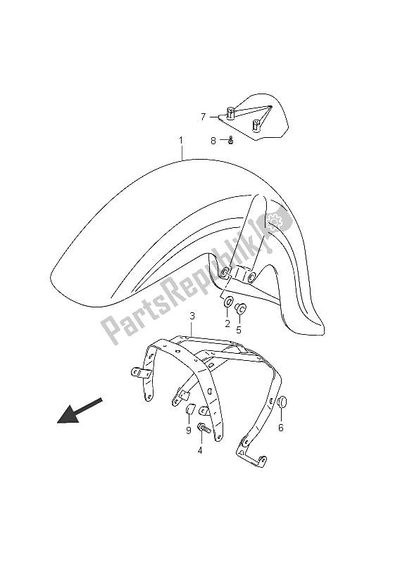 All parts for the Front Fender (vl800 E19) of the Suzuki C 800 VL Intruder 2011