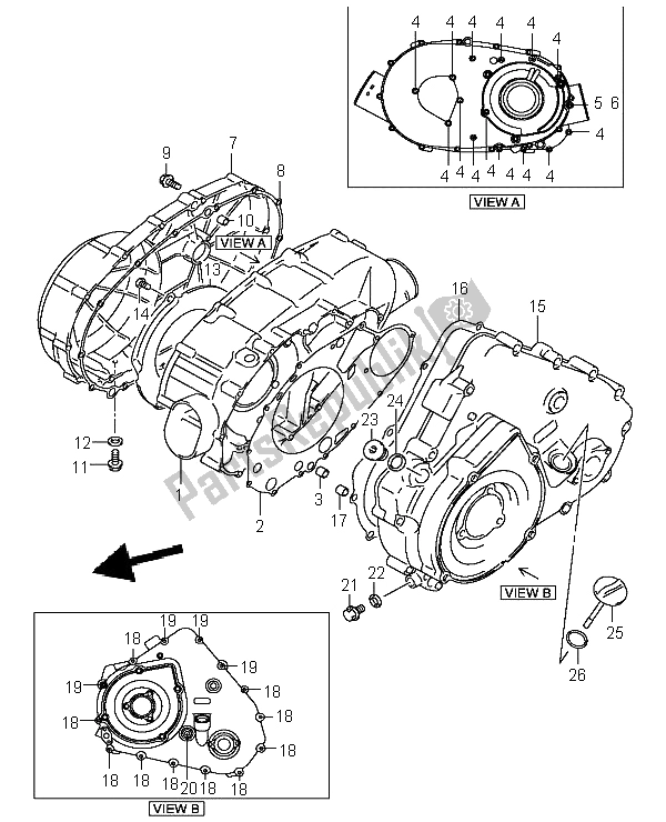 All parts for the Crankcase Cover of the Suzuki LT A 400 Eiger 4X2 2003