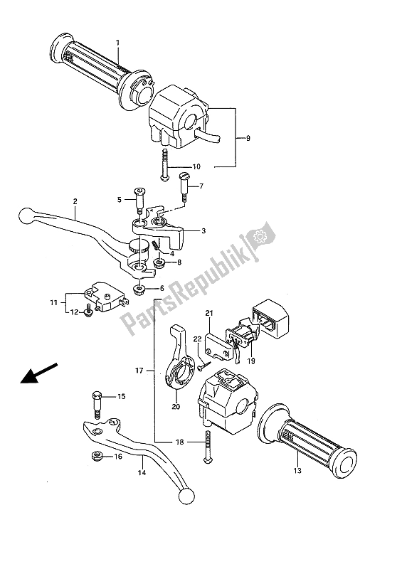 Alle onderdelen voor de Handvat Schakelaar van de Suzuki GSX 1100F 1989