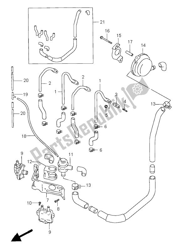 Alle onderdelen voor de 2e Lucht (e18-e39) van de Suzuki GSX R 750 1997