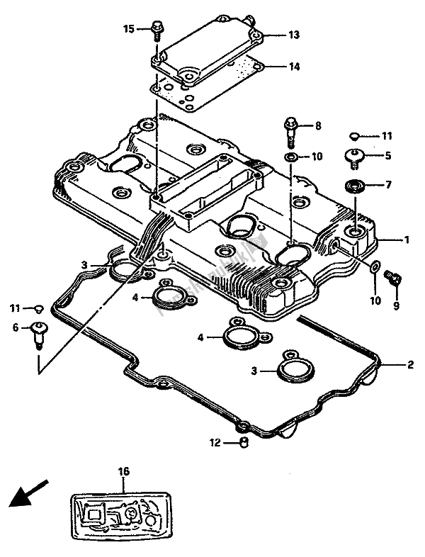 All parts for the Cylinder Head Cover of the Suzuki GSX R 750X 1986