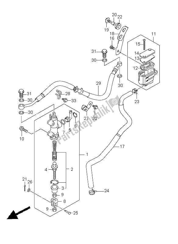 All parts for the Rear Master Cylinder (gsx1300bk-uf) of the Suzuki GSX 1300 BKA B King 2009