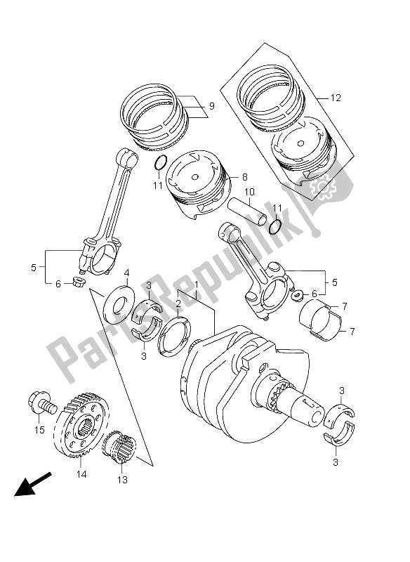 All parts for the Crankshaft of the Suzuki VZ 800 Intruder 2010