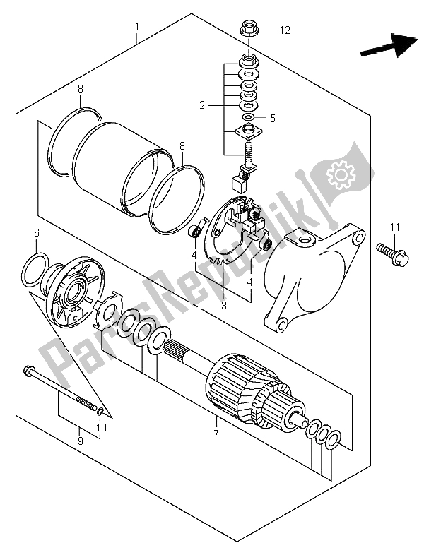 All parts for the Starting Motor of the Suzuki LT A 400 Eiger 4X2 2006