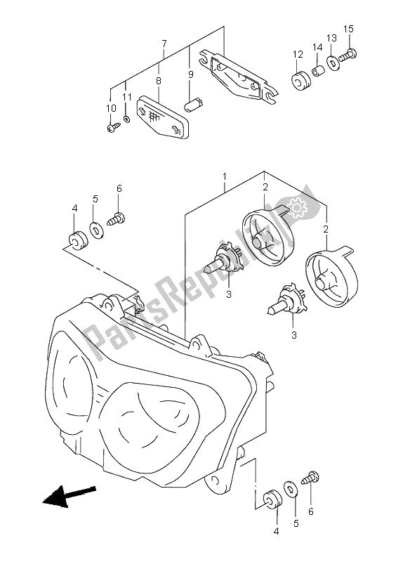 Alle onderdelen voor de Koplamp (e24) van de Suzuki GSX 600F 2002