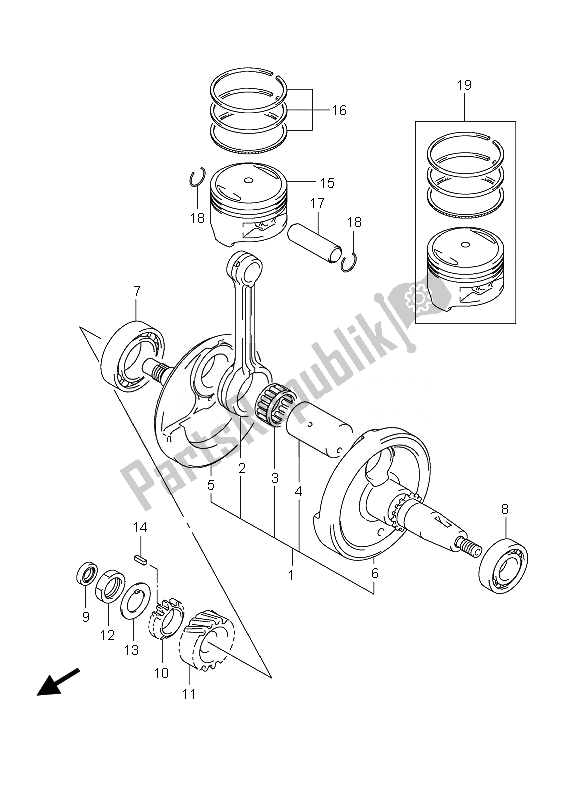 All parts for the Crankshaft of the Suzuki GZ 125 Marauder 2007