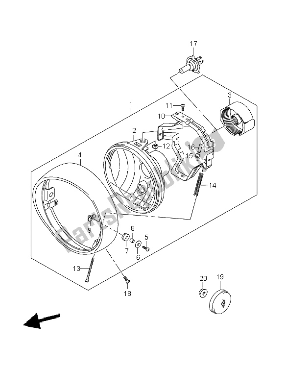 All parts for the Headlamp Assy (e24) of the Suzuki VL 800C Volusia 2008