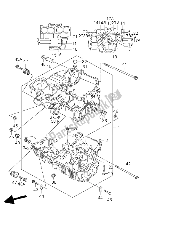 All parts for the Crankcase of the Suzuki GSF 600 NS Bandit 2003