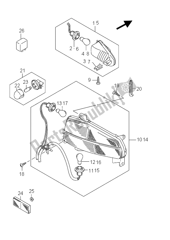 All parts for the Combination Lamp (an650a E02) of the Suzuki AN 650A Burgman Executive 2012