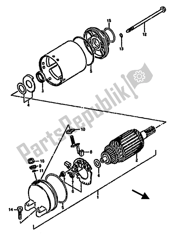 All parts for the Starting Motor of the Suzuki GSX 750F 1990