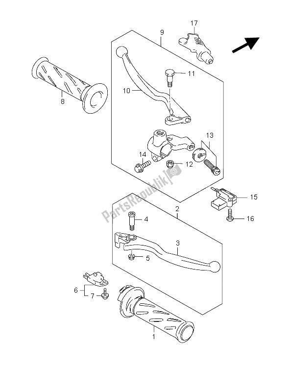 All parts for the Handle Lever of the Suzuki GZ 250 Marauder 2006