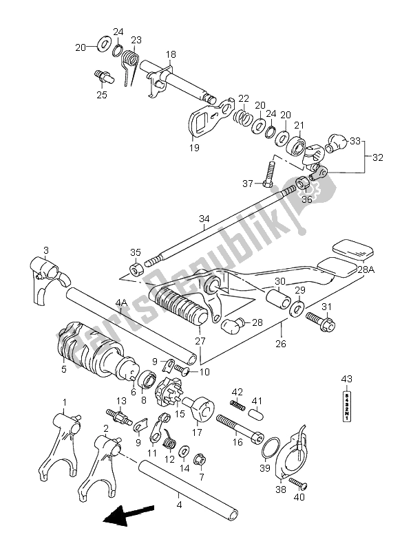 All parts for the Gear Shifting of the Suzuki VL 1500 Intruder LC 2001