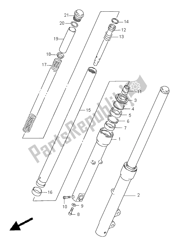 All parts for the Front Damper of the Suzuki LS 650 Savage 1999