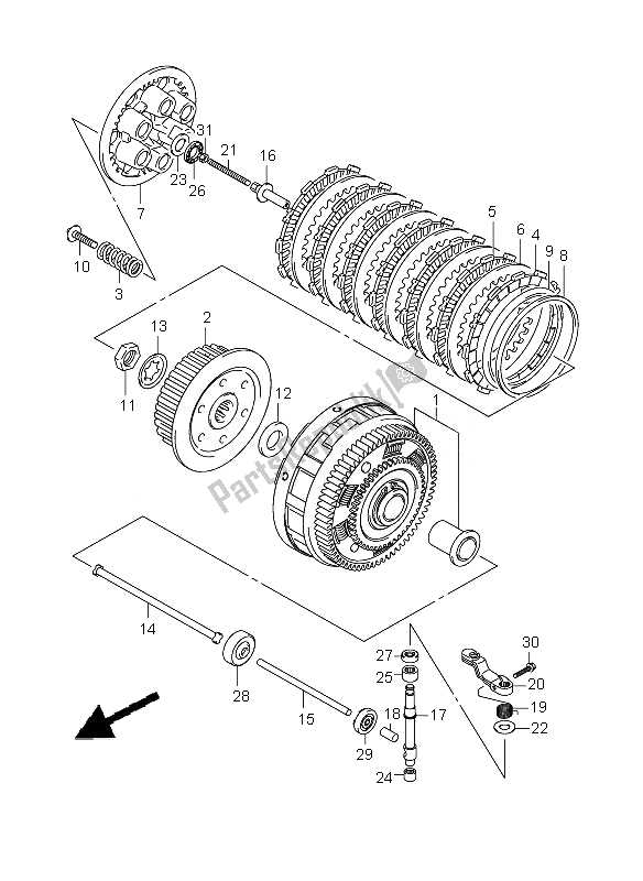 Todas as partes de Embreagem do Suzuki SFV 650A Gladius 2010