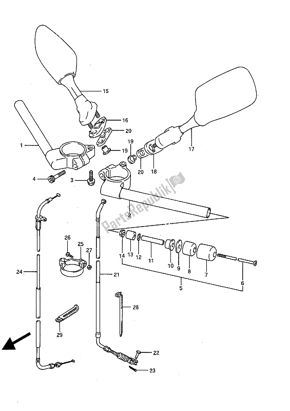 All parts for the Handlebar of the Suzuki GSX R 750 1991