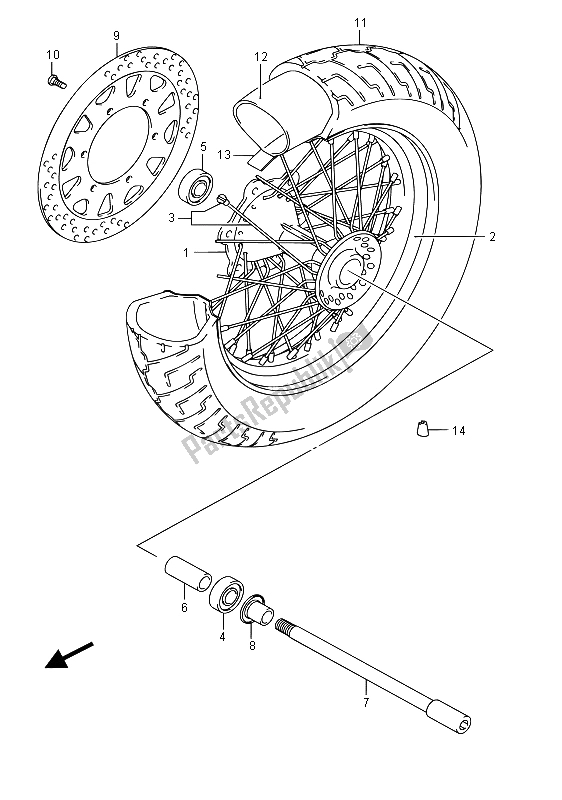 All parts for the Front Wheel (e19) of the Suzuki VL 800 Intruder 2015