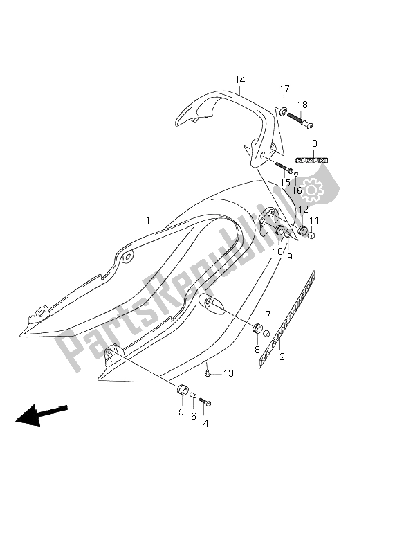 All parts for the Seat Tail Cover (gsf600s-su) of the Suzuki GSF 600 NSZ Bandit 2004