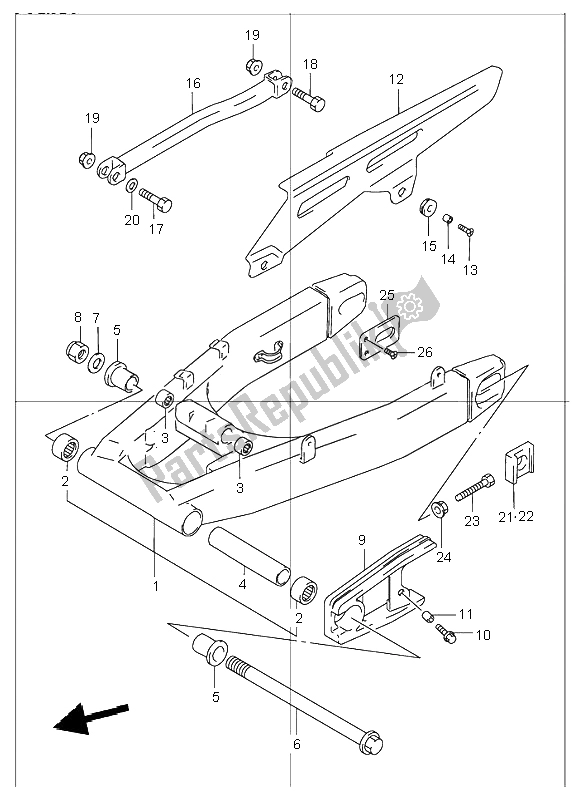 All parts for the Rear Swinging Arm of the Suzuki GSF 1200 NSZ Bandit 2004