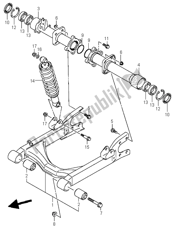 All parts for the Rear Swingingarm of the Suzuki LT A 400 Eiger 4X2 2004