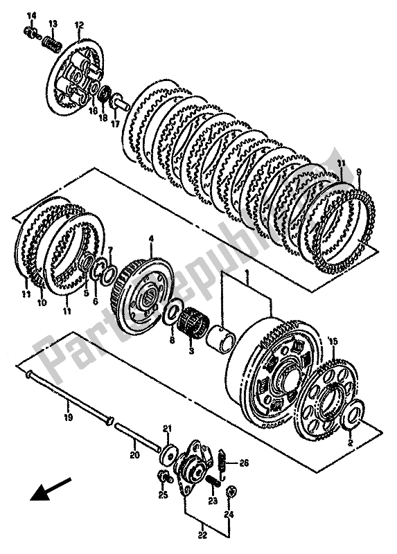 All parts for the Clutch of the Suzuki GSX 750F 1990