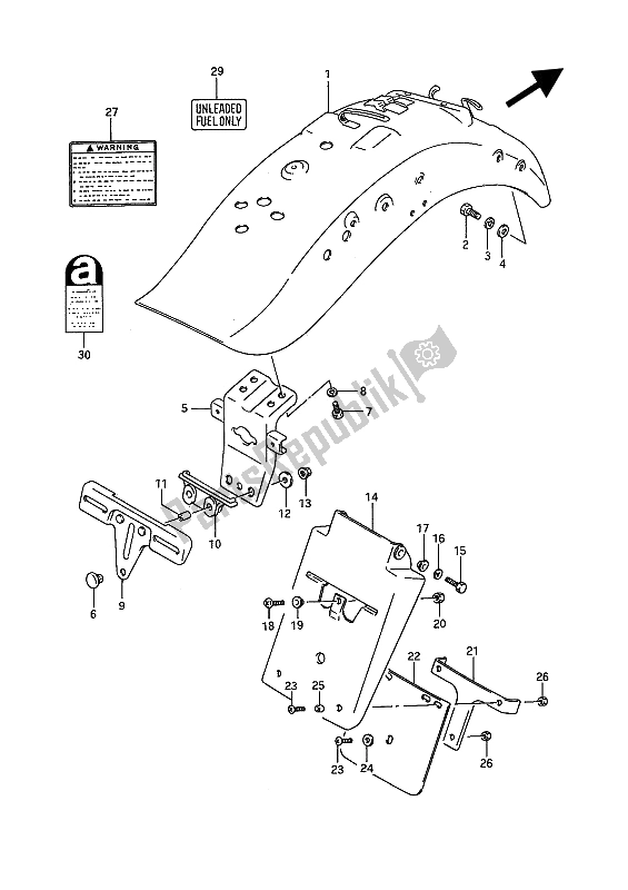 All parts for the Rear Fender of the Suzuki VS 1400 GLP Intruder 1989