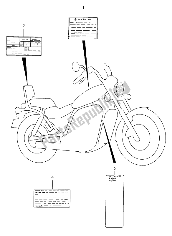 All parts for the Warning Label of the Suzuki VS 800 Intruder 2002