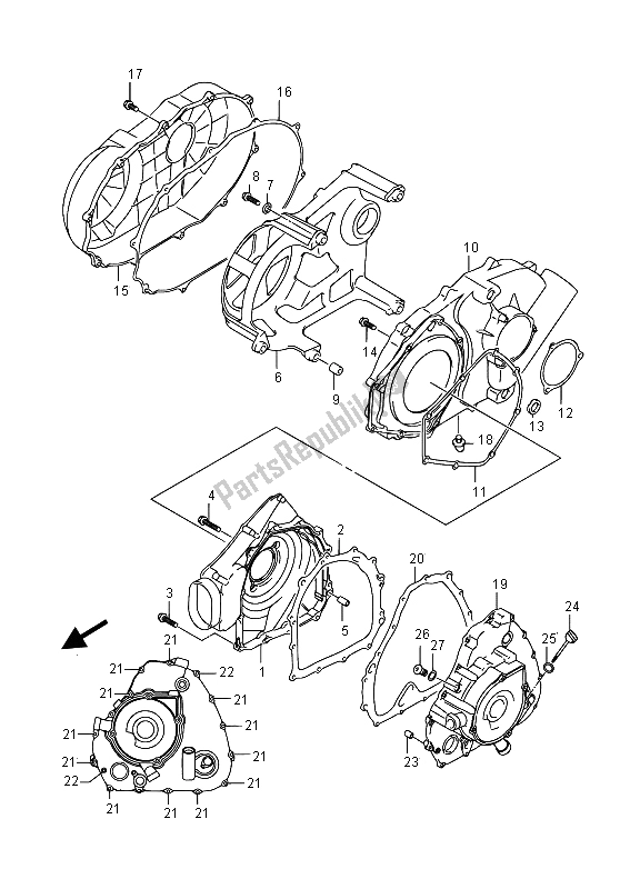 All parts for the Crankcase Cover of the Suzuki LT A 500 XPZ Kingquad AXI 4X4 2015