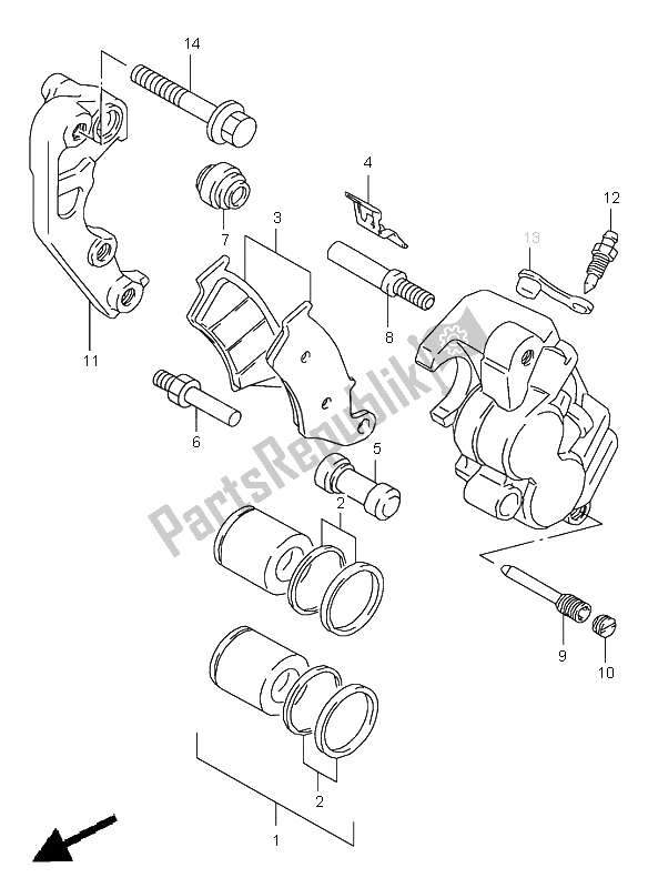 All parts for the Front Caliper of the Suzuki RM 125 1998
