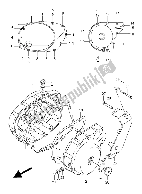 All parts for the Crankcase Cover of the Suzuki VL 800Z Volusia 2003