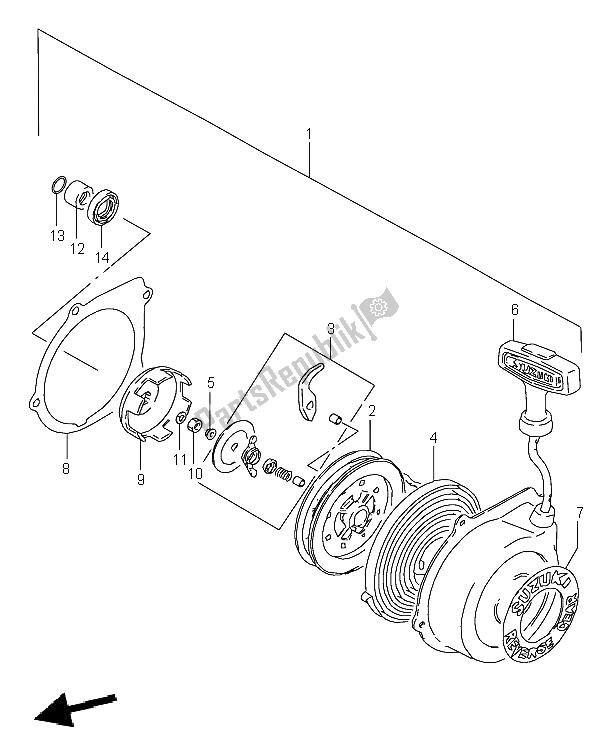 All parts for the Recoil Starter (optional) of the Suzuki LT F 160 Quadrunner 2004