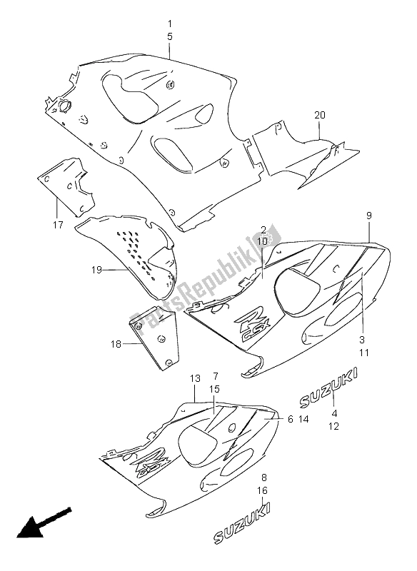 Tutte le parti per il Sotto Il Corpo Del Cofano del Suzuki GSX R 600 1997